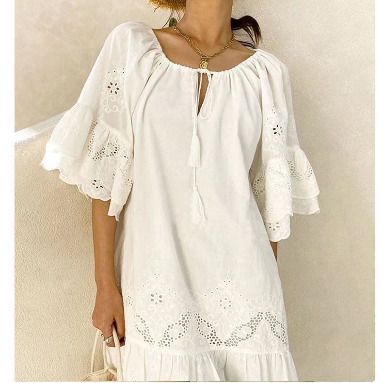Damen Kleid mit Spitze und Volumenärmeln Norvielle