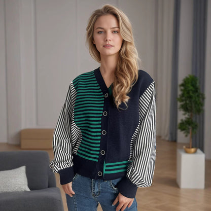 Damen Strickcardigan Gestreift Komfortschnitt Beige