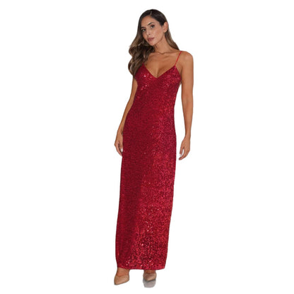 Damen Abendkleid Paillettenbesatz V-Ausschnitt Norvielle