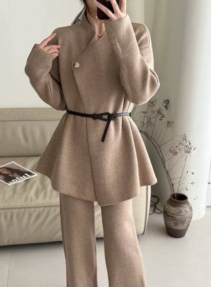 Damen Blazer Tailliert Gürtel Feine Textur Norvielle