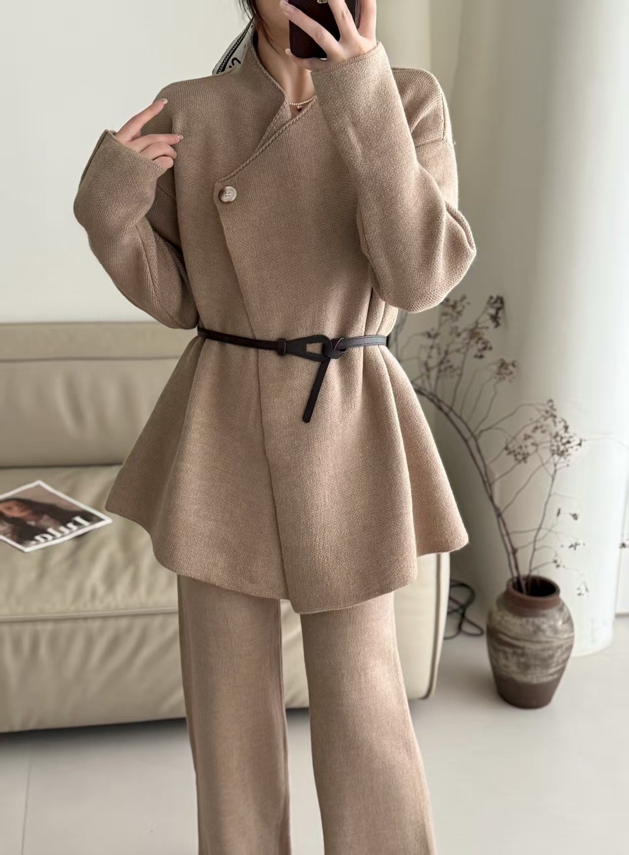 Damen Strickjacke Tailliert Gürtel Norvielle