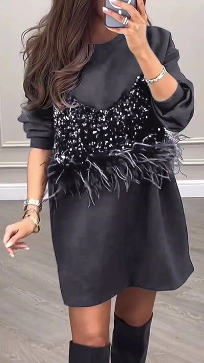 Damen Sweatkleid Glitzer-Oberteil Norvielle