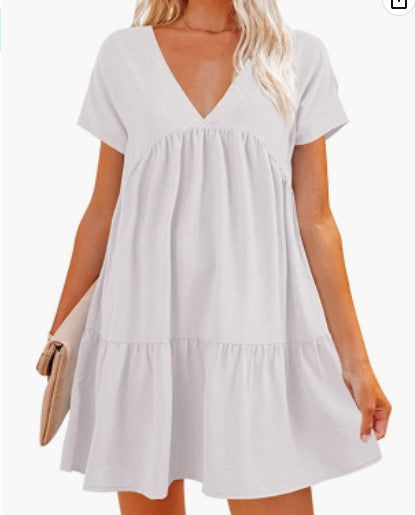 Damen V-Ausschnitt Kleid Weit schwingender Saum Norvielle