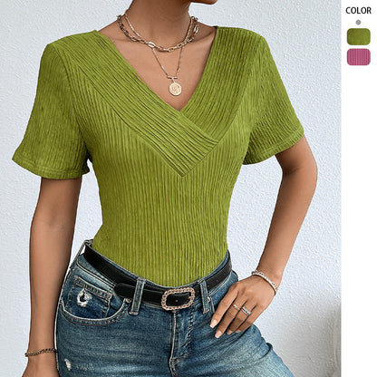 Damen T-Shirt V-Ausschnitt Plissiert Norvielle - Norvielle
