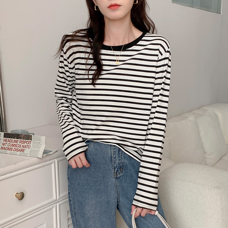 Damen Langarmshirt Streifenmuster Baumwolle