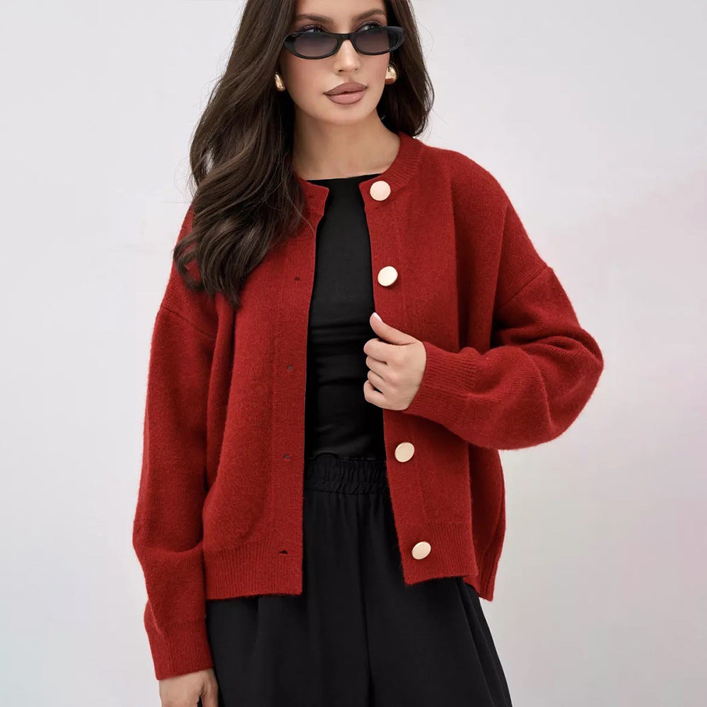 Damen Strickcardigan Weiches Material Knöpfe Beige