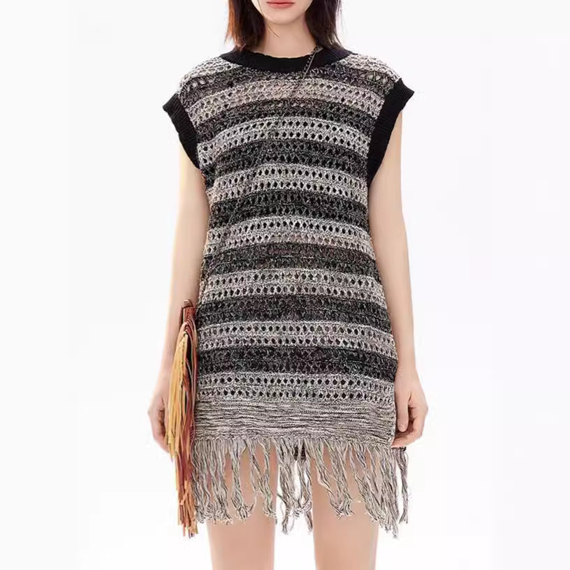Damen Stricktop mit Fransen und Lochmuster Norvielle