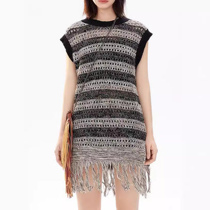 Damen Stricktop mit Fransen und Lochmuster Norvielle