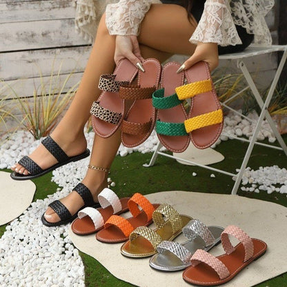 Damen Riemchen-Sandalen Geflochten Komfortfußbett Rutschfeste Sohle - Norvielle