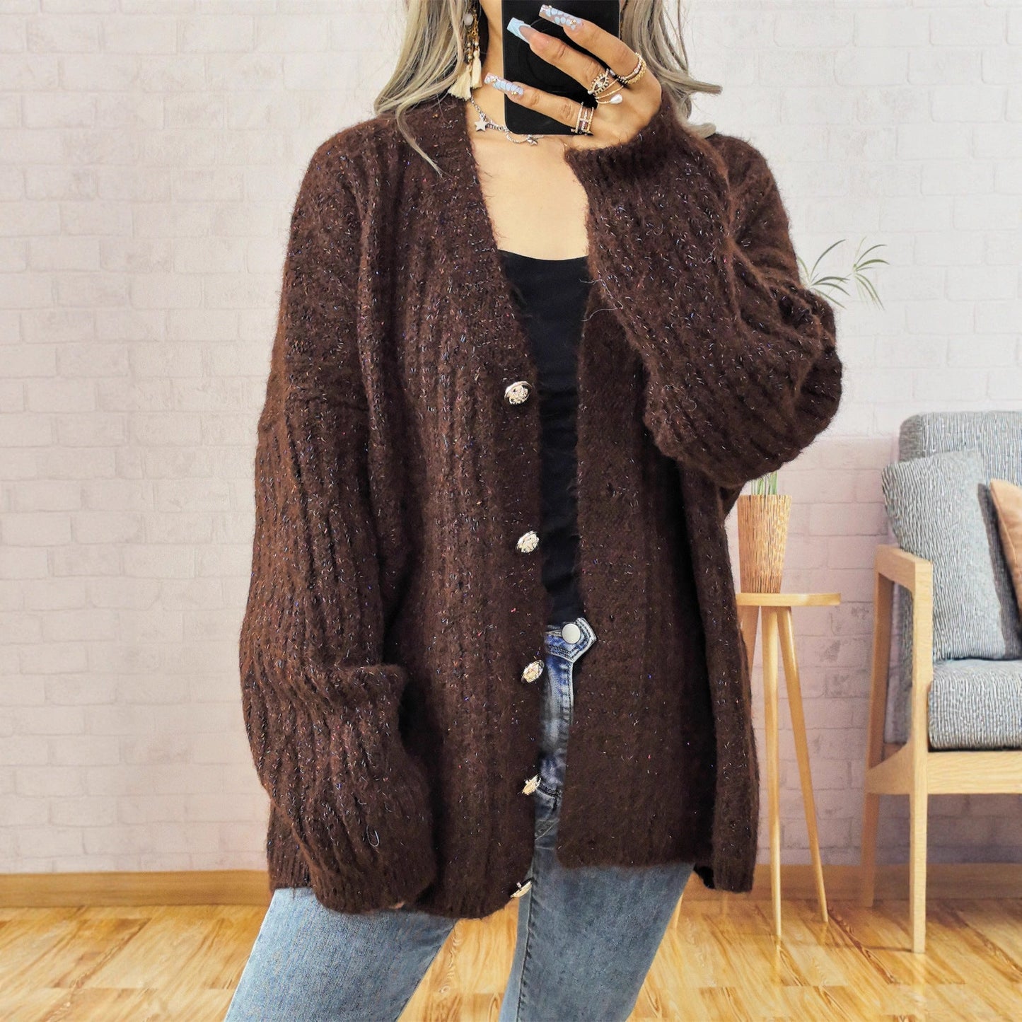 Damen Strickjacke mit Knöpfen Norvielle