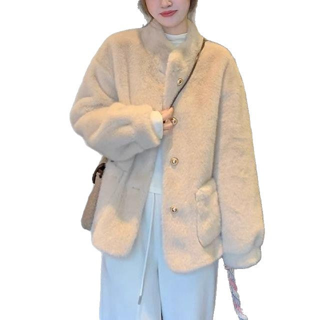 Damen Flauschjacke mit goldenen Knöpfen