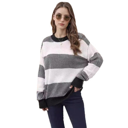 Damen Strickpullover Breite Streifen Weit Norvielle