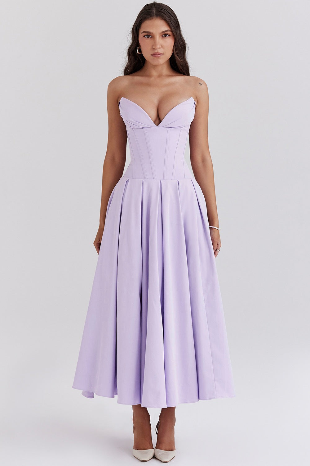 Damen Maxikleid Elegant Herz-Ausschnitt Schwingender Rock Norvielle