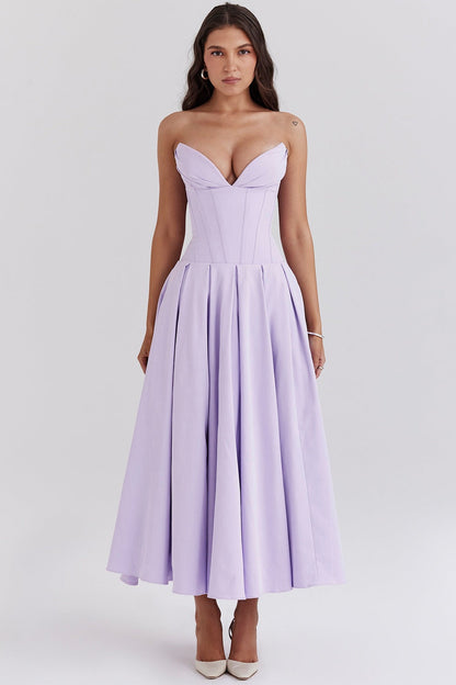 Damen Maxikleid Elegant Herz-Ausschnitt Schwingender Rock Norvielle