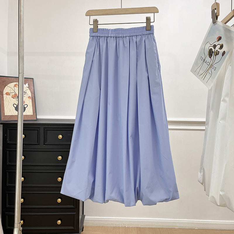 Damen Midirock Elastischer Bund Voluminöser Schnitt