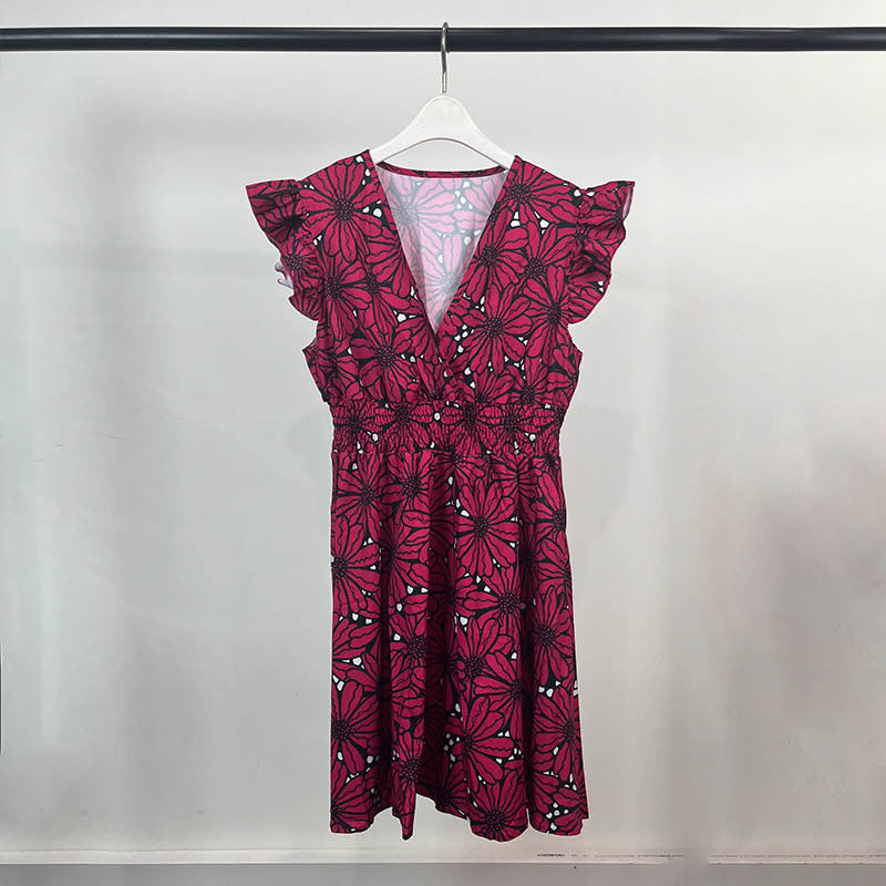 Damen Blumenkleid mit Rüschen und schwingendem Saum