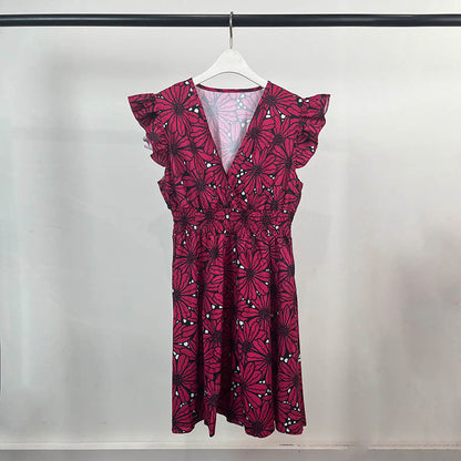 Damen Blumenkleid mit Rüschen und schwingendem Saum
