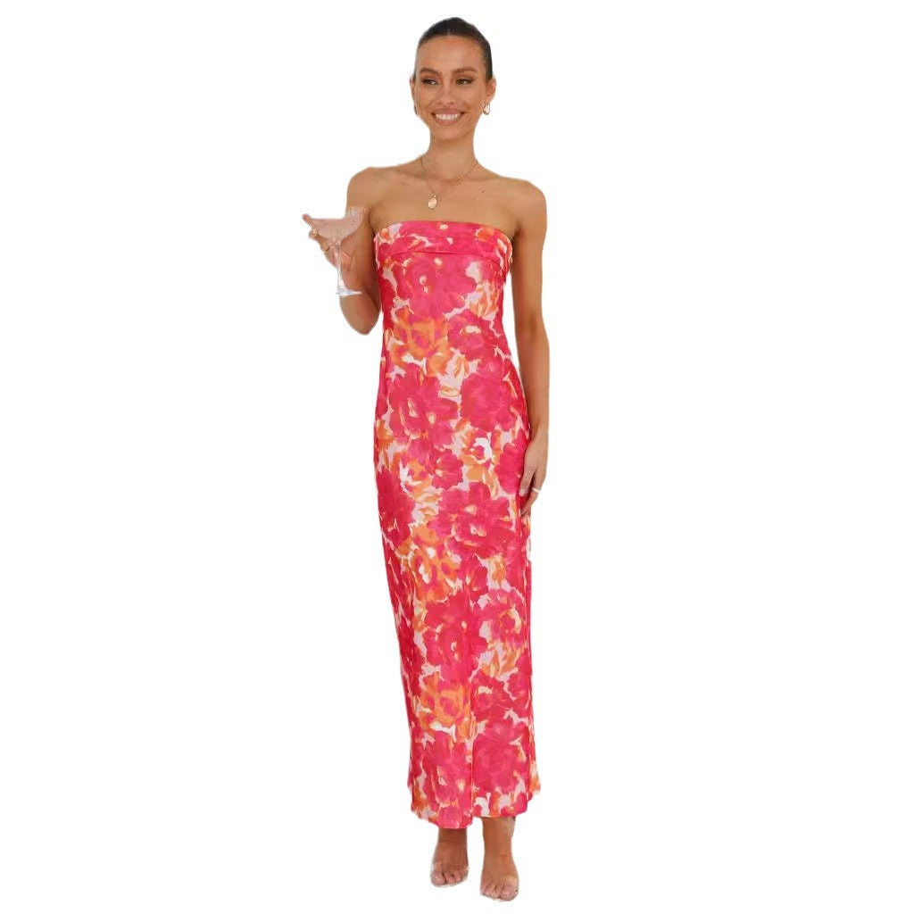 Damen Maxi-Kleid Schulterfrei Floralmuster Norvielle