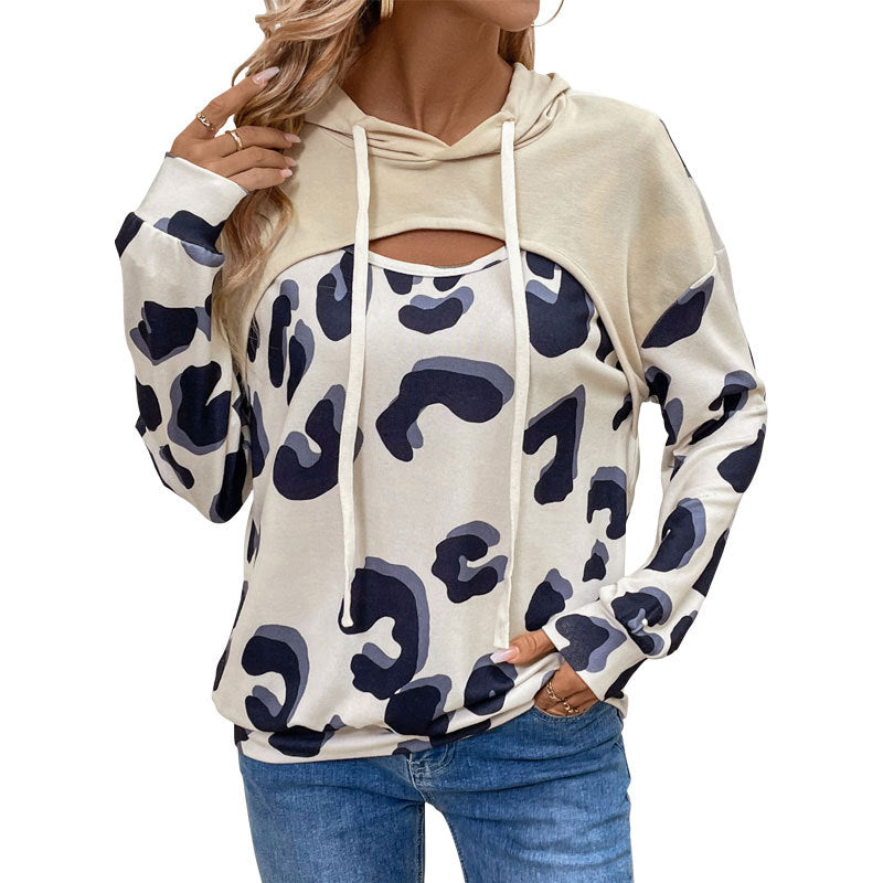 Damen Hoodie Leopardenmuster Cut-Out-Details