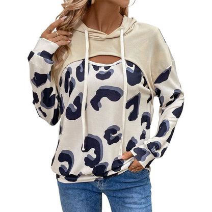Damen Hoodie Leopardenmuster Cut-Out-Details