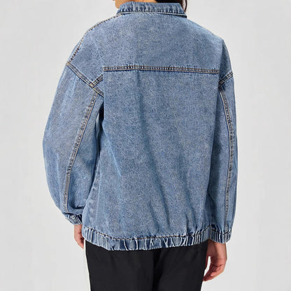 Damen Denim-Pullover Stehkragen Reißverschluss