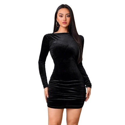 Damen Samt Minikleid Langer Ärmel