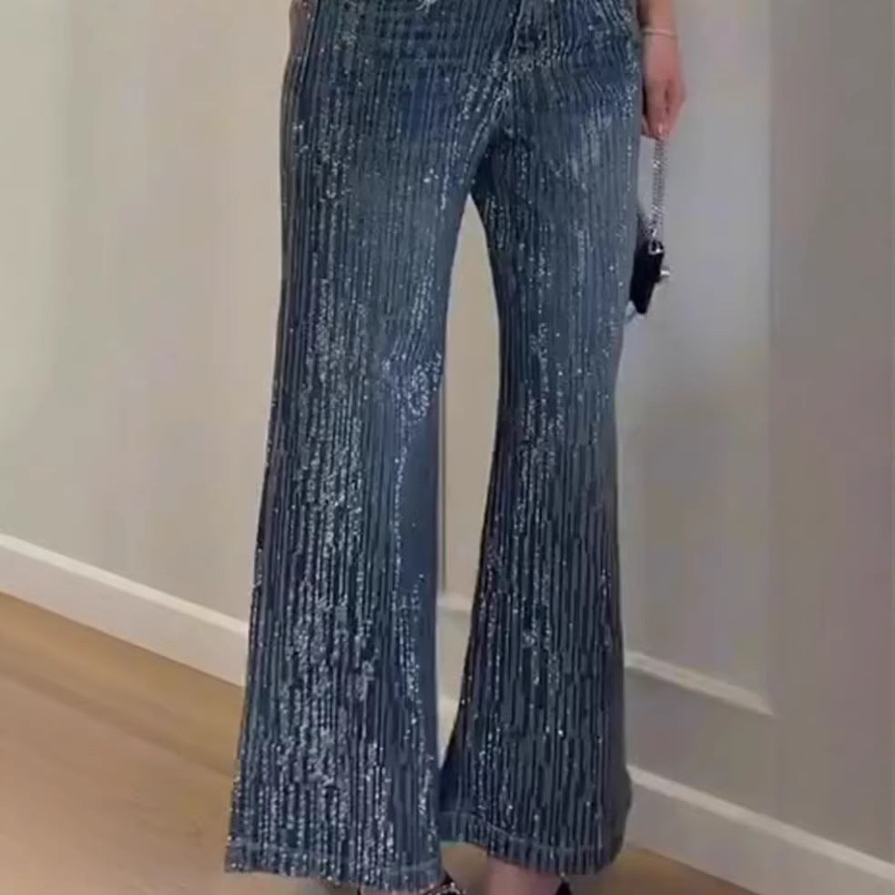 Damen Weite Jeans Glitzernd Elegantes Design