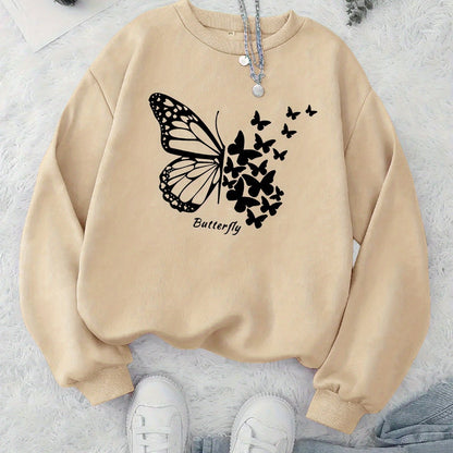 Damen Sweatshirt Schmetterlingsmotiv Lässig Grün