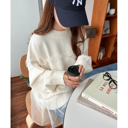 Damen Oversized Pullover Rüschendetails Norvielle