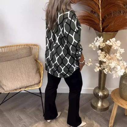 Damen Bluse Graphisches Muster Seitentaschen Norvielle