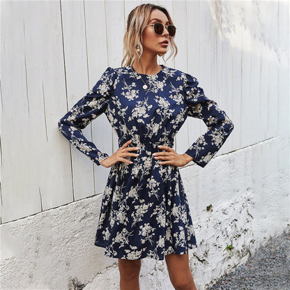 Damen Midikleid mit Puffärmeln und Taillenbund Blumenmuster Norvielle - Norvielle
