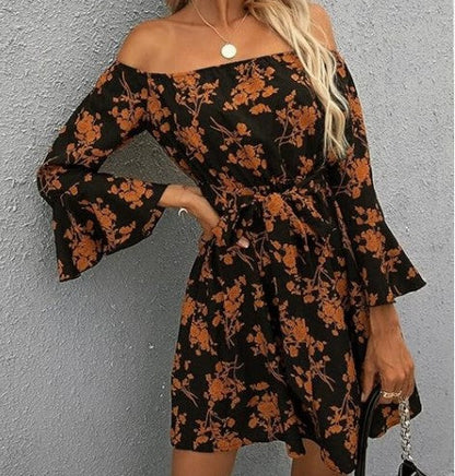 Damen Off-Shoulder-Kleid Bunt Muster