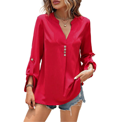 Damen Bluse V-Ausschnitt Elegante Knöpfe Norvielle