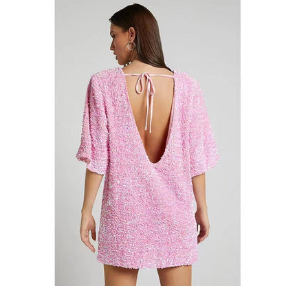 Damen Minikleid Pailletten Weite Ärmel Norvielle