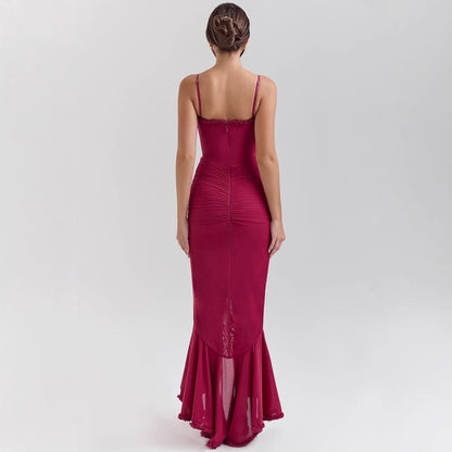 Damen Maxikleid Rüschendetails Figurbetonend Norvielle