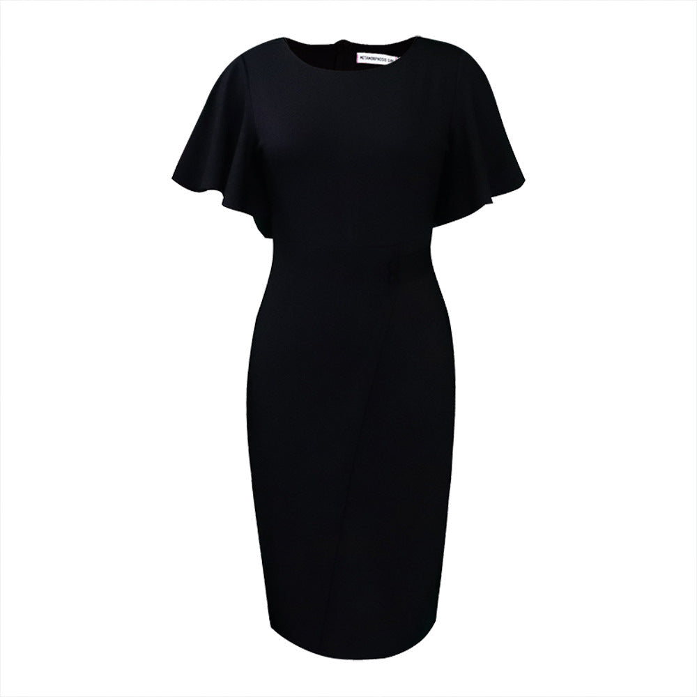 Damen Kleid Figurbetonung Flügelärmel Asymmetrisch