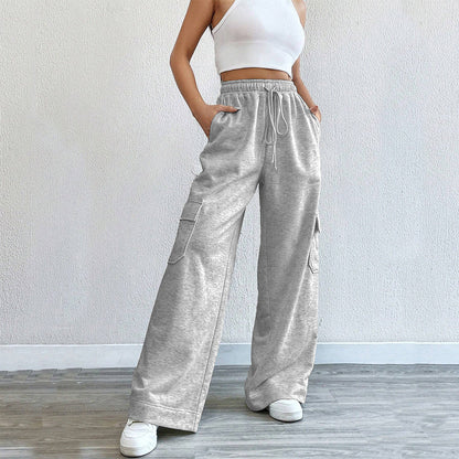 Damen Cargo-Hose Weite Beine Elastischer Bund Norvielle