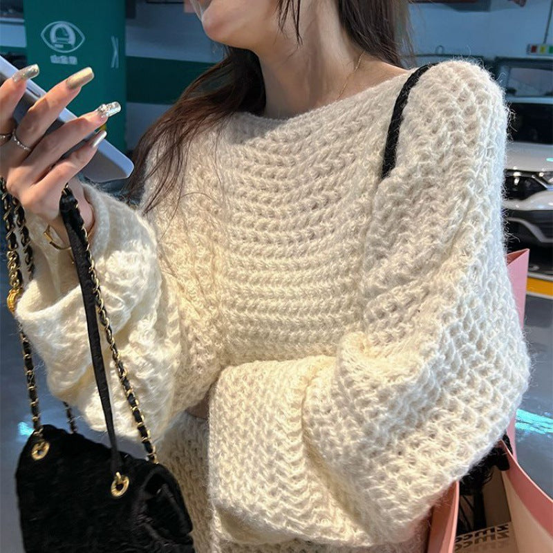 Damen Oversized Pullover Grobstrick Beige - Norvielle