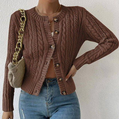 Damen Strickjacke Zopfmuster Glänzende Knöpfe Norvielle