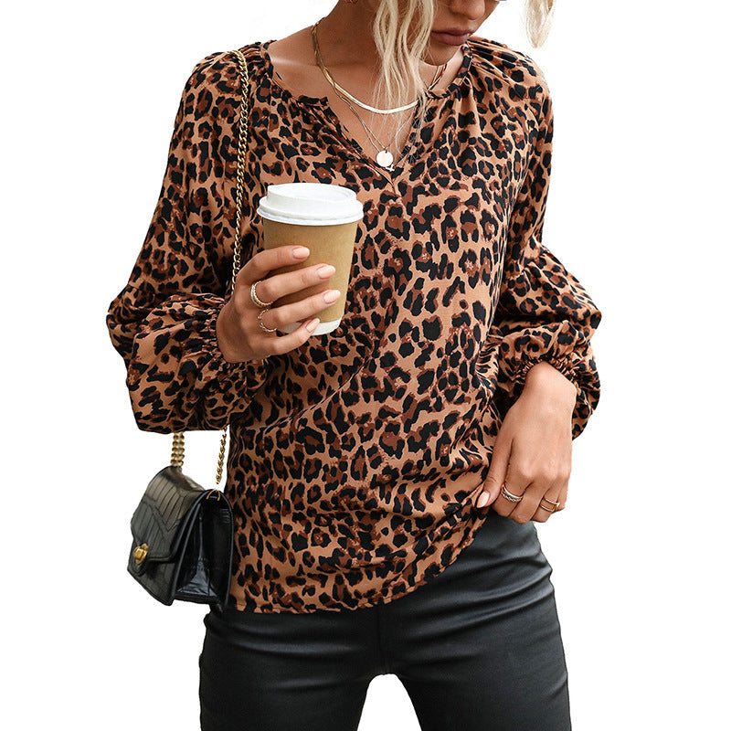Damen Leopardenbluse mit Puffärmeln Norvielle