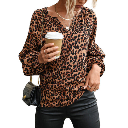 Damen Leopardenbluse mit Puffärmeln Norvielle