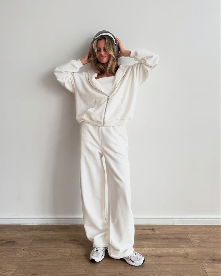 Damen Fleece-Jogginganzug mit Reißverschluss Weite Hose