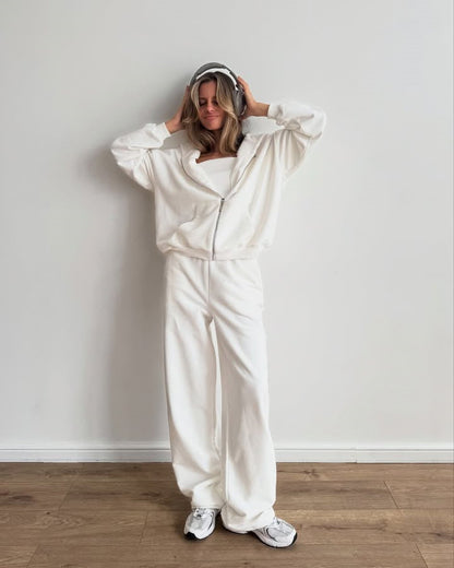 Damen Fleece-Jogginganzug mit Reißverschluss Weite Hose