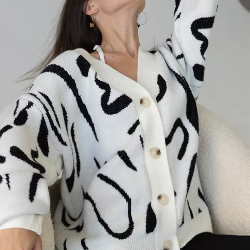 Damen Strickjacke Modernes Muster Elegante Knöpfe - Norvielle