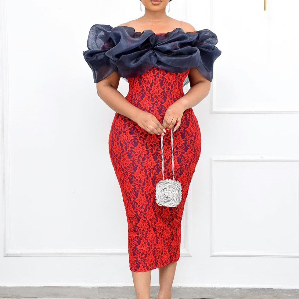 Damen Cocktailkleid Puffärmel Floralmuster