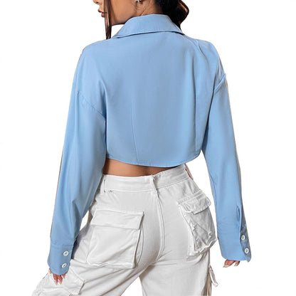 Damen Cropped Bluse Weite Ärmel Elegante Knopfleiste Norvielle