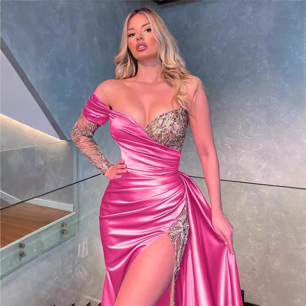 Damen Abendkleid mit Pailletten und hohem Schlitz