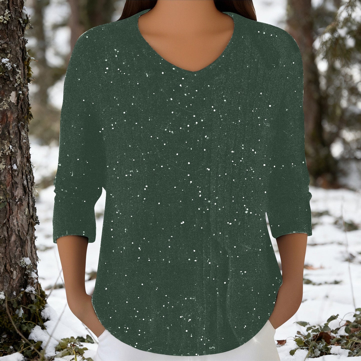 Damen Langarmshirt V-Ausschnitt Baumwolle Norvielle