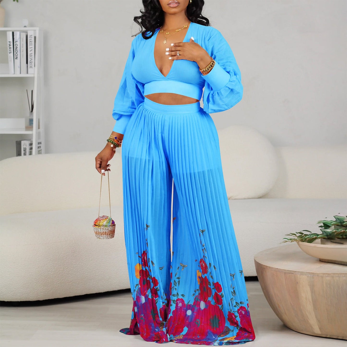 Damen Jumpsuit Voluminöse Ärmel Florales Muster Norvielle