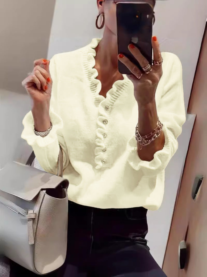Damen Bluse Rüschendesign Knopfleiste Norvielle